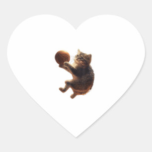 Pegatina En Forma De Corazón Gato Jugando Baloncesto Gracioso Gatos Mamá Meow K