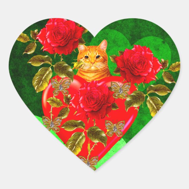 Pegatina En Forma De Corazón Gato Kitty Valentine (Anverso)
