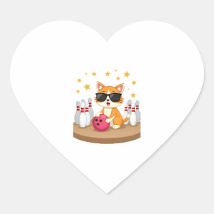 Pegatina En Forma De Corazón Gato lindo con gafas de sol Gato jugando boliche p