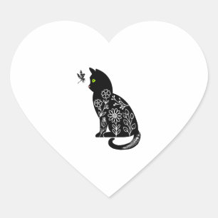 Pegatina En Forma De Corazón Gato negro con ojos verdes