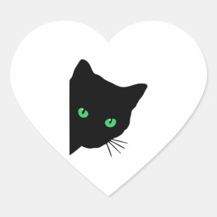 Pegatina En Forma De Corazón gato negro con ojos verdes