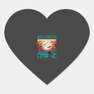 Pegatina En Forma De Corazón Gato Negro De Halloween Luna Cementerio Retro Vect