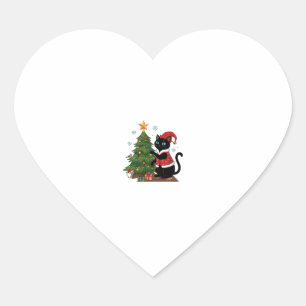 Pegatina En Forma De Corazón Gato negro de Navidad sombrero de Santa árbol rató