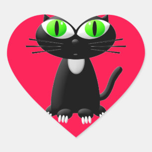 Pegatina En Forma De Corazón Gato Negro En Corazón Rojo