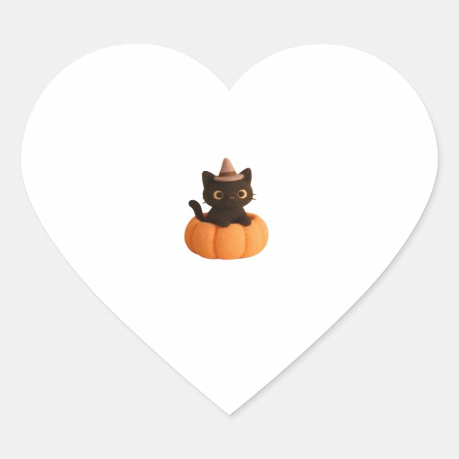 Pegatina En Forma De Corazón Gato negro kawaii en calabaza felpudo Halloween D (Anverso)
