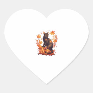 Pegatina En Forma De Corazón Gato negro mágico en el bosque otoñal - Caída cele