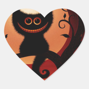 Pegatina En Forma De Corazón Gato negro sonriente y caprichoso