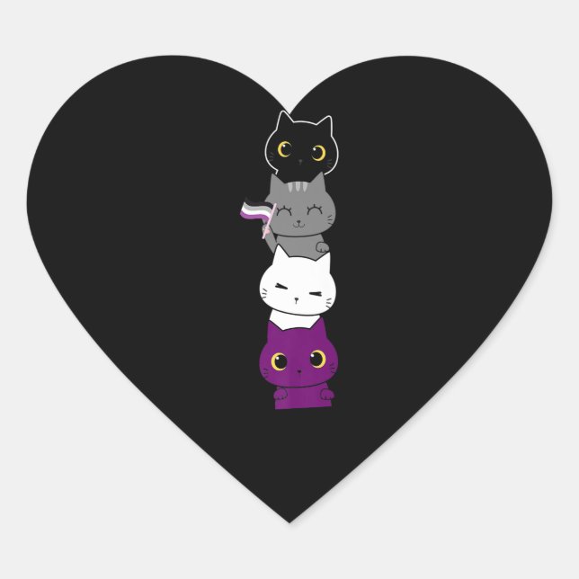Pegatina En Forma De Corazón Gato Orgullo asexual Bandera de arroz animal amant (Anverso)
