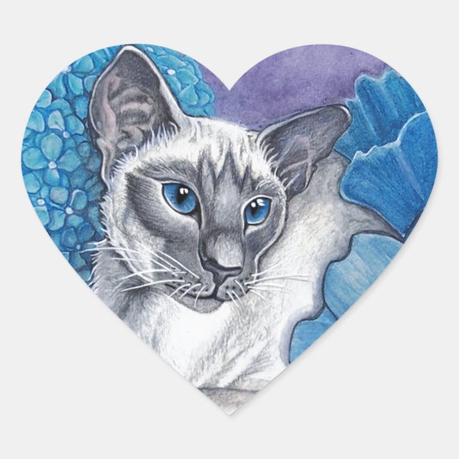 Pegatina En Forma De Corazón Gato Siamés De Punto Azul (Anverso)