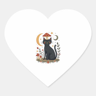 Pegatina En Forma De Corazón Gato Sombrero Hongo Cottagecore Gatito Mujer Gi