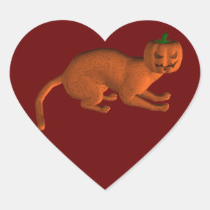Pegatina En Forma De Corazón Gato Tigre de Halloween