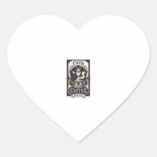 Pegatina En Forma De Corazón Gatos Café Repetir Gato Café Arte Vector Vintage S
