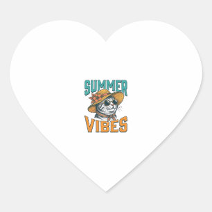 Pegatina En Forma De Corazón Gatos con Vibraciones de Verano Diseño de Grabado