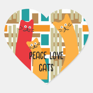 Pegatina En Forma De Corazón Gatos de amor en paz formas geométricas caprichosa