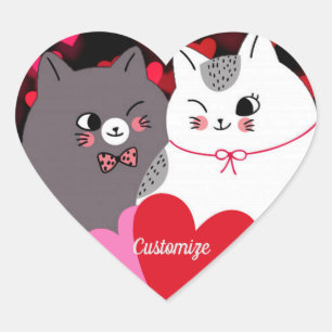 Pegatina En Forma De Corazón Gatos de amor personalizados