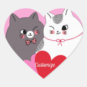 Pegatina En Forma De Corazón Gatos de amor personalizados rosados