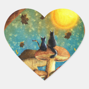 Pegatina En Forma De Corazón Gatos de champiñón