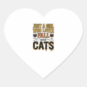 Pegatina En Forma De Corazón Gatos de otoño Diseño gráfico vintage de niña de H