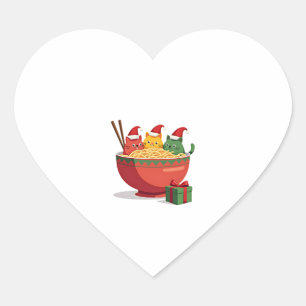 Pegatina En Forma De Corazón Gatos de Santa Ramen Navidades de anime Chicas de