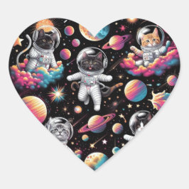 Pegatina En Forma De Corazón ¡Gatos en pegatinas espaciales!