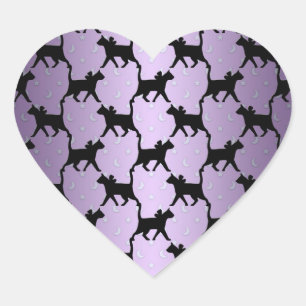 Pegatina En Forma De Corazón Gatos Lindos con Patrón de Lunas y Estrellas