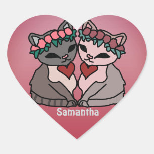 Pegatina En Forma De Corazón Gatos Minimalistas felices con corazón Amor