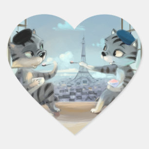 Pegatina En Forma De Corazón Gatos y Torre Eiffel - Paris Heart Stickers
