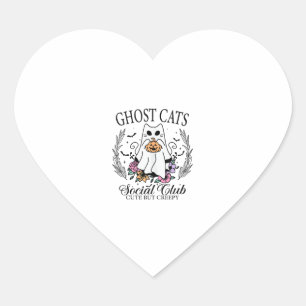 Pegatina En Forma De Corazón Ghost Gats Social Club Funny Fall Otoño Cat _2