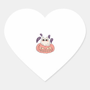 Pegatina En Forma De Corazón Ghost Kitty en una calabaza clásica camiseta