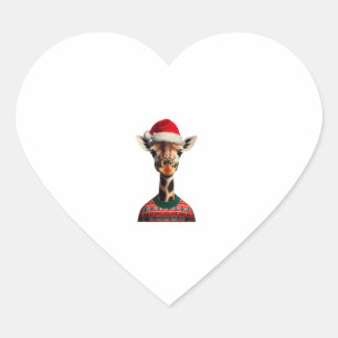 Pegatina En Forma De Corazón Girafa con Navidades de Santa Hat Safari Navidad S