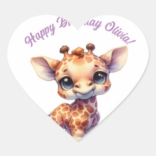 Pegatina En Forma De Corazón Girafa de bebé lindo color agua