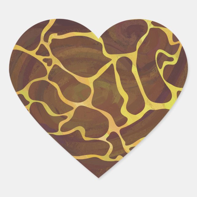 Pegatina En Forma De Corazón Giraffe Brown and Yellow Print (Anverso)