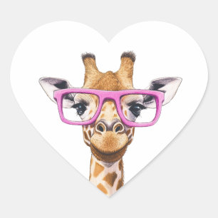 Pegatina En Forma De Corazón Giraffe con gafas rosas