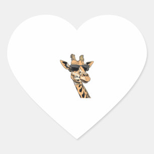 Pegatina En Forma De Corazón Giraffe Usando gafas de sol