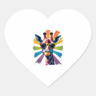 Pegatina En Forma De Corazón Giraffe Vintage Sunglasses Funny African Animal Lo