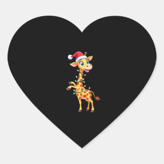 Pegatina En Forma De Corazón Giraffe Xmas Lighting Funny Santa Giraffe Christma