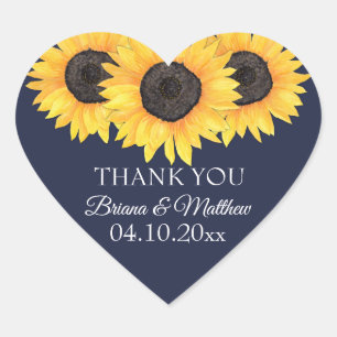 Pegatina En Forma De Corazón Girasol en Corazón de Pegatina de Boda Azul