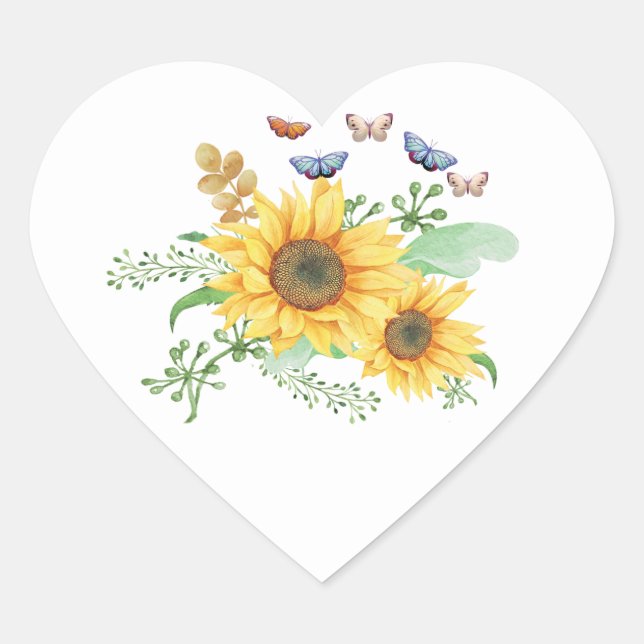 Pegatina En Forma De Corazón girasol primavera (Anverso)