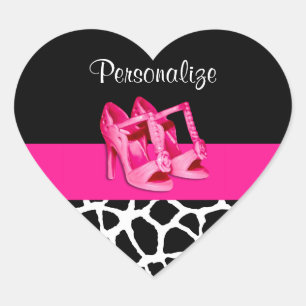 Pegatina En Forma De Corazón Girly Giraffe Imprimir zapatos rosados con nombre
