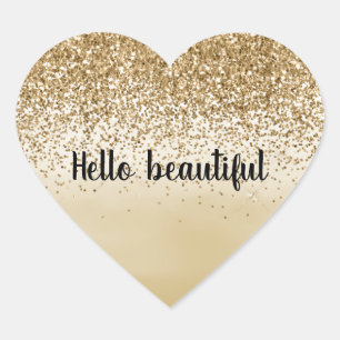 Pegatina En Forma De Corazón Girly Gold Ombre Watercolor Purpurina