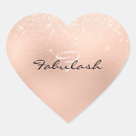 Pegatina En Forma De Corazón Girly Monograma Purpurina corazón Rosa Dulce 16