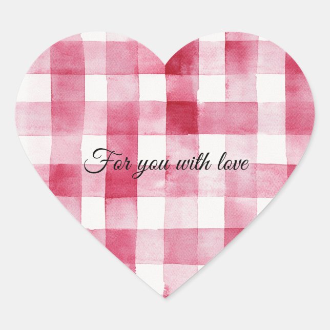 Pegatina En Forma De Corazón Girly Pink White Plaid Stripes (Anverso)