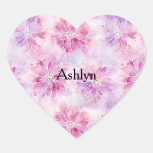 Pegatina En Forma De Corazón Girly Rubor Moda rosa Lavender Cumpleaños Floral