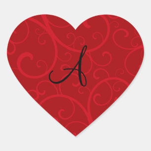 Pegatina En Forma De Corazón Giros rojos monogramados