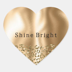 Pegatina En Forma De Corazón Glam Animal Glitzy Leopard Gold