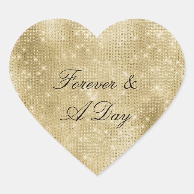 Pegatina En Forma De Corazón Glam Champagne Gold Glitzy Diamonds (Anverso)