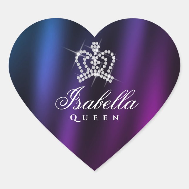 Pegatina En Forma De Corazón Glamour glamuroso Crown Blue Purple (Anverso)