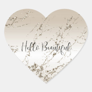 Pegatina En Forma De Corazón Glitz de Mármol Ombre blanco y oro dorado