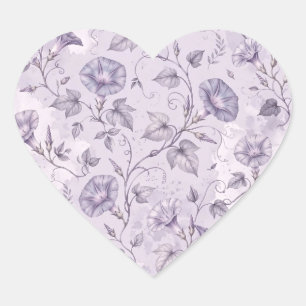 Pegatina En Forma De Corazón Glorias de la Mañana Elegantes Florales de Lavanda