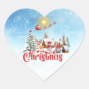Pegatina En Forma De Corazón Gnome lindo, hombre de nieve celebrando vacaciones